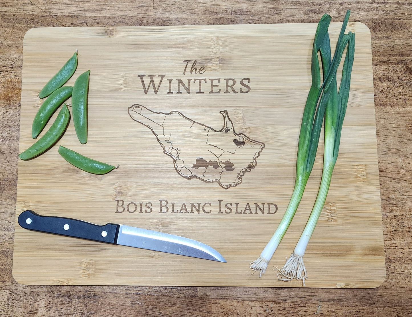 Bois Blanc Island cutting board- name