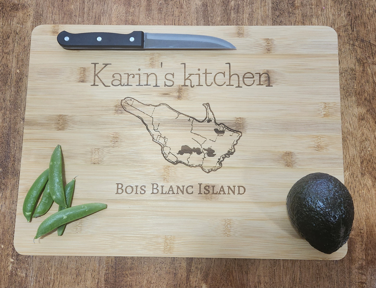 Personalized name + kitchen Bois Blanc Island Cutting Board